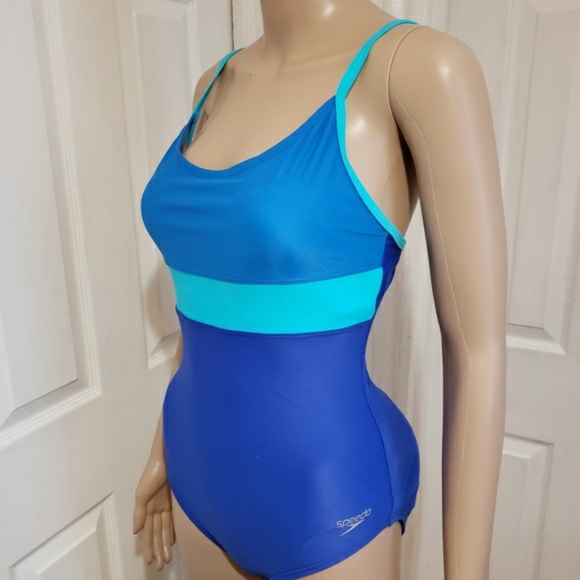 NEW! Speedo Blue Colorblock One Piece Swimsuit - 6 - Picture 3 of 7